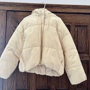 Zara Puffer Jacket, Cream, Size Medium
